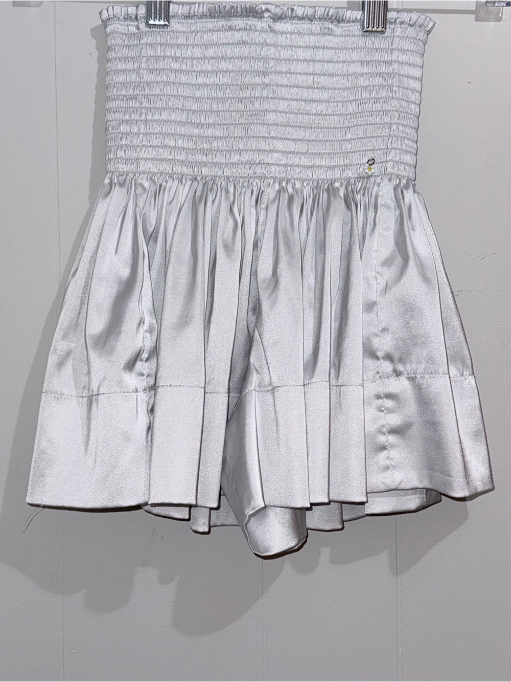 Natural Life Silver Satin Smocked Skort Shorts XS EUC Koch Dupe